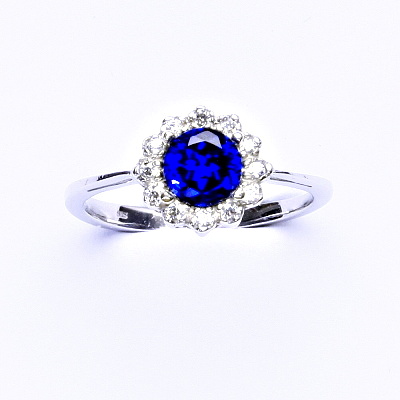 Zlatý prsten, bílé zlato, zirkon spinel, čiré zirkony, T 1495