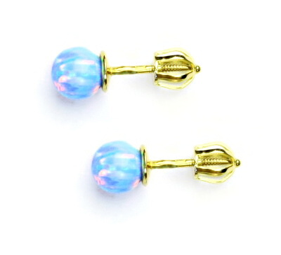 Zlaté náušnice, žluté zlato, světle modrý opál,náušnice se synt. opálem 6 mm, NŠ 1183
