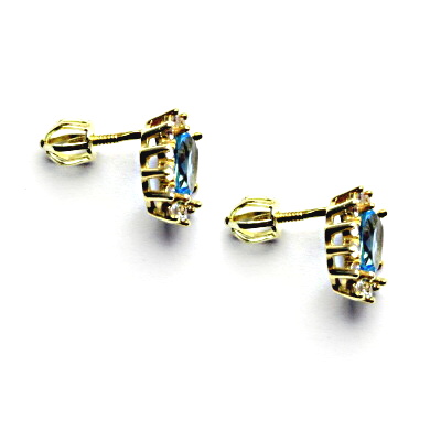  Zlaté náušnice Kate, přírodní topaz swiss, čiré zirkony, žluté zlato, NŠ 1480