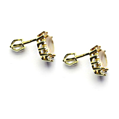  Zlaté náušnice Kate, přírodní růženín, čiré zirkony, žluté zlato, NŠ 1480