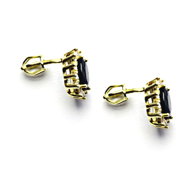  Zlaté náušnice Kate, přírodní modrý safír, čiré zirkony, žluté zlato, NŠ 1480