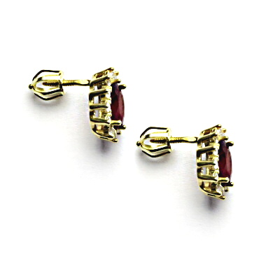  Zlaté náušnice Kate, přírodní rubín, čiré zirkony, žluté zlato, NŠ 1480