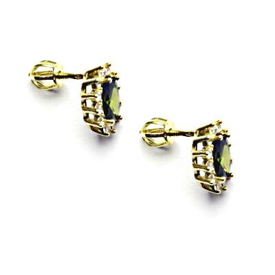  Zlaté náušnice Kate, zirkon olivín, čiré zirkony, žluté zlato, NŠ 1480