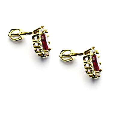  Zlaté náušnice Kate, zirkon rubín, čiré zirkony, žluté zlato, NŠ 1480