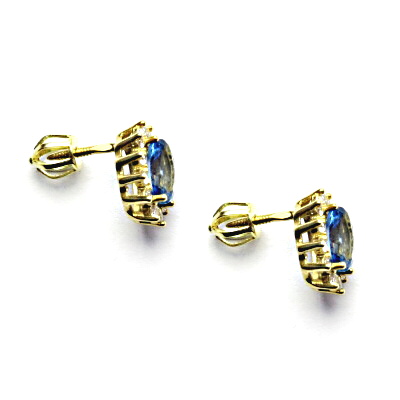  Zlaté náušnice Kate, synt. tmavý akvamarin, čiré zirkony, žluté zlato, NŠ 1480