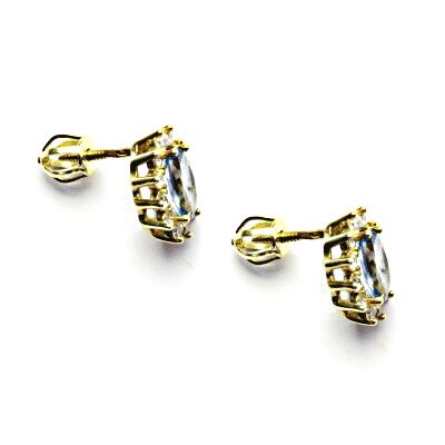  Zlaté náušnice Kate, synt. světlý akvamarin, čiré zirkony, žluté zlato, NŠ 1480