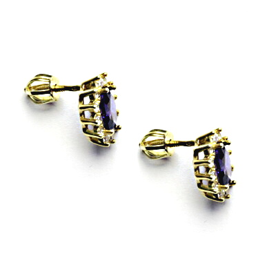  Zlaté náušnice Kate, zirkon ametyst, čiré zirkony, žluté zlato, NŠ 1480