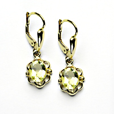 Zlaté náušnice, přírodní olivový křemen/lemon, žluté zlato, NK 1140/20