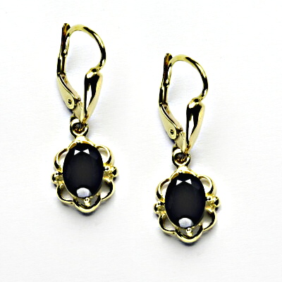 Zlaté náušnice, přírodní černý spinel, žluté zlato, NK 1140/20