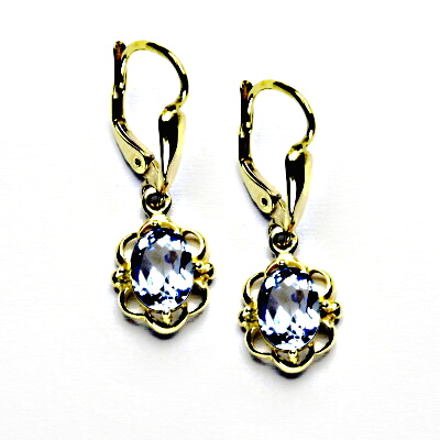 Zlaté náušnice, synt. světlý akvamarin, žluté zlato, NK 1140/20