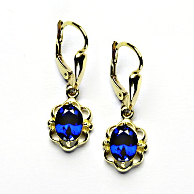 Zlaté náušnice, syntetický spinel, žluté zlato, NK 1140/20