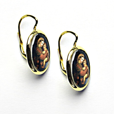 Zlaté náušnice, Madonna Della Seggiola, skleněná madonka, M-8, žluté zlato, NK 1454 poslední pár