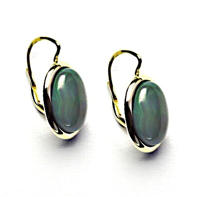 Zlaté náušnice, přírodní zelený achát barvený, žluté zlato, NK 1454
