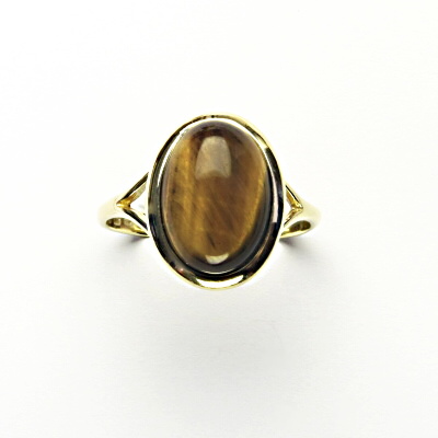 Zlatý prsten, přírodní tygří oko, žluté zlato, T 1454