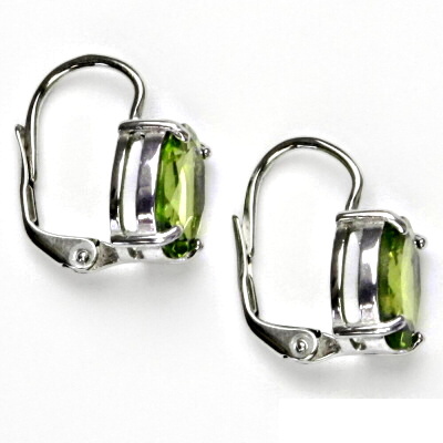 Zlaté náušnice, bílé zlato, přírodní olivín 10x8 mm, NK 1242