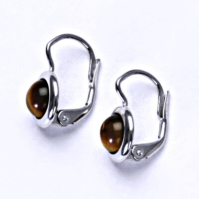 Zlaté náušnice,přírodní kámen Tygří oko 6 mm, NK 1471 bílé/žluté zlato