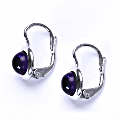Zlaté náušnice, přírodní kámen Ametyst 6 mm, NK 1471 bílé/žluté zlato