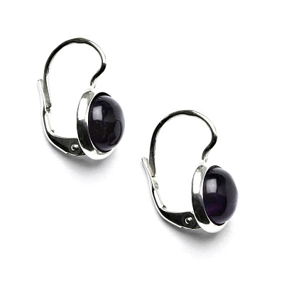 Zlaté náušnice bílé i žluté zlato , přírodní Ametyst tmavý 8 mm - NK 1503