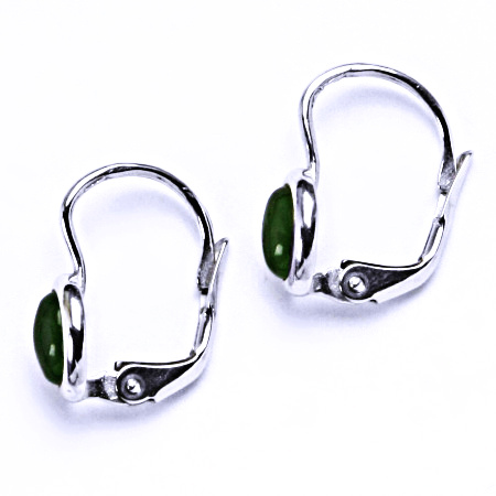 Zlaté náušnice, bílé i žluté zlato, přírodní Nefrit 6x4 mm , NK 1353