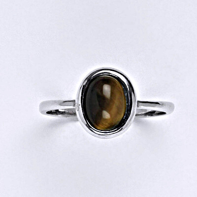 Zlatý prsten, přírodní Tygří oko 8x6 mm , bílé i žluté zlato, T 1355
