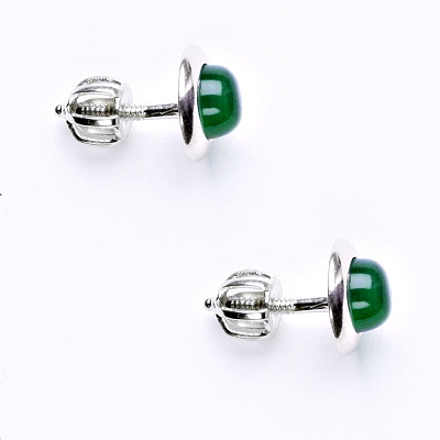 Zlaté náušnice, bílé i žluté zlato , přírodní Green agate 5 mm - NŠ 1470