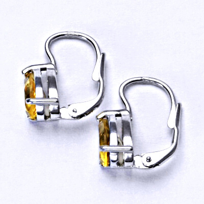 Zlaté náušnice, bílé i žluté zlato, přírodní Citrin 8x6 mm - NK 1361