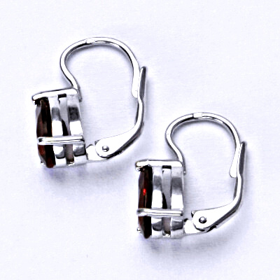 Zlaté náušnice, bílé i žluté zlato, přírodní Granát 8x6 mm - NK 1361
