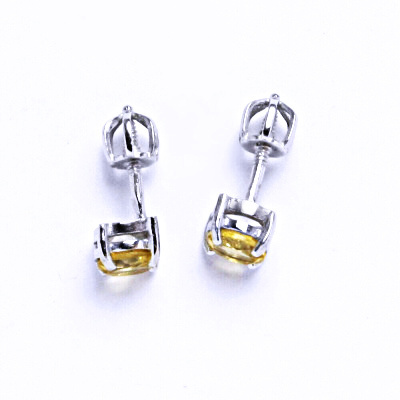 Zlaté náušnice, přírodní Citrin 5 mm, bílé zlato - NŠ 1251