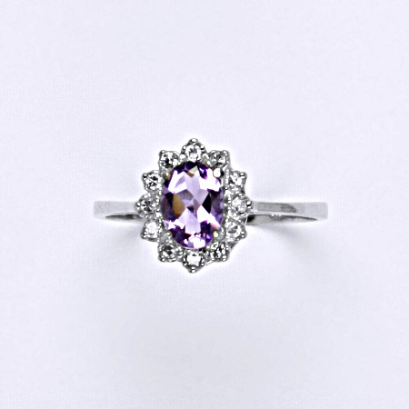 Zlatý prsten Kate , čiré zirkony , zirkon ametyst , bílé i žluté zlato - VR 247