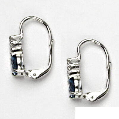 Zlaté náušnice, bílé i žluté zlato, čiré zirkony a zirkon akvamarin 6 mm - VE 168 