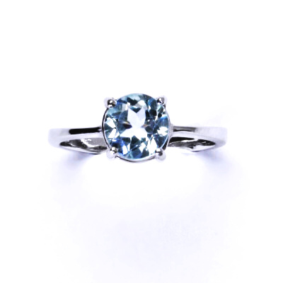 Zlatý prsten, bílé i žluté zlato, přírodní topaz sky 8 mm - T 1357