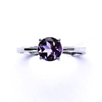 Zlatý prsten, bílé i žluté zlato, přírodní Ametyst světlý 8 mm - T 1357