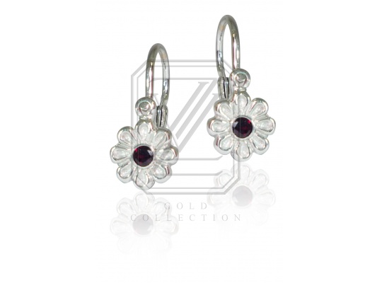 Dětské náušnice zlaté, bílé zlato s granáty - VE 175