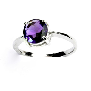 Zlatý prsten, bílé i žluté zlato, prstýnek ze zlata s přírodním tm. ametystem, T 1357
