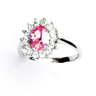 Zlatý prsten, bílé i žluté zlato, Kate, růžový zirkon, čiré zirkony, T 1507