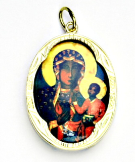 Zlatý přívěsek, žluté zlato,porcelánová Black Madona Čenstochova, P 158