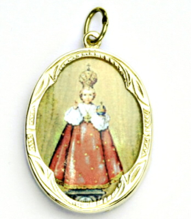 Zlatý přívěsek, žluté zlato,porcelánová Madonka, Pražské Jezulátko, P 158