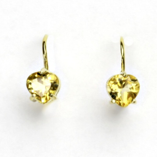 Zlaté náušnice, žluté i bílé zlato, srdíčka, přírodní citrín pálený, srdce,  NK 1362