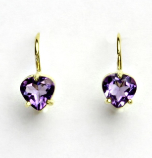 Zlaté náušnice, žluté i bílé zlato, srdíčka, přírodní světlý ametyst, srdce,  NK 1362