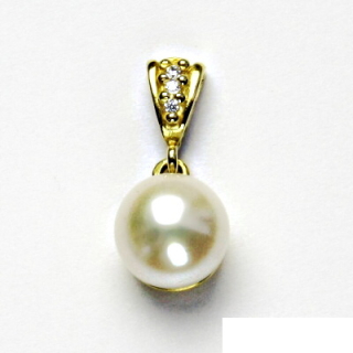 Zlatý přívěsek, žluté zlato, přírodní perla bílá 10 mm, přívěšek, P 1298/2
