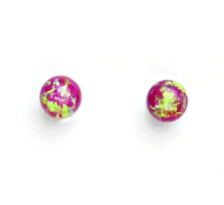 Zlaté náušnice, žluté zlato, růžový opál,náušnice se synt. opálem 6 mm NŠ 1183