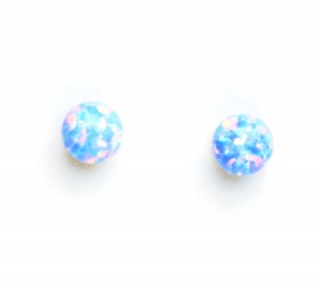 Zlaté náušnice, žluté zlato, světle modrý opál,náušnice se synt. opálem 6 mm, NŠ 1183