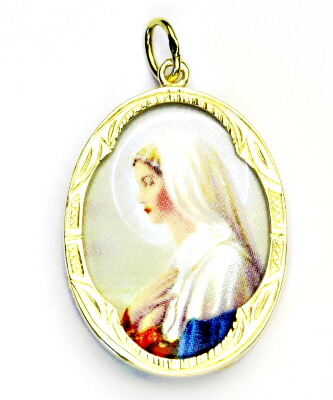 Zlatý přívěsek, žluté zlato, porcelánová Madonka, Panna Marie, P 158 (M-6)