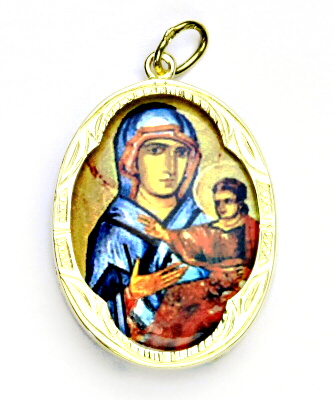 Zlatý přívěsek, žluté zlato,porcelánová Madonka, Madonna Di San Luca, P 158