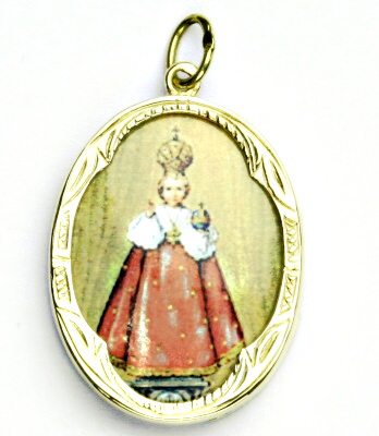 Zlatý přívěsek, žluté zlato,porcelánová Madonka, Pražské Jezulátko, P 158