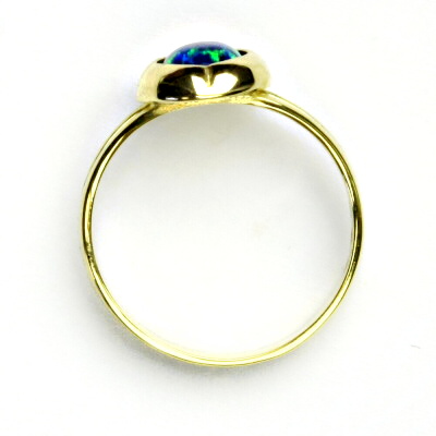 Zlatý prsten,žluté zlato, prstýnek ze zlata, zelený syntetický opál, T 1374