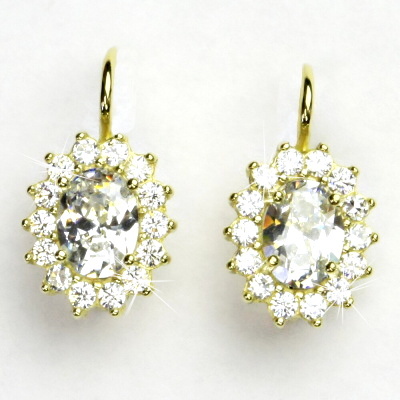 Zlaté náušnice, Kate, žluté zlato, čiré zirkony, náušnice se zirkony, NK 1507