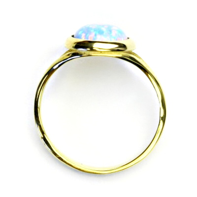 Zlatý prsten, žluté zlato, syntetický světle modrý opál, T 1503