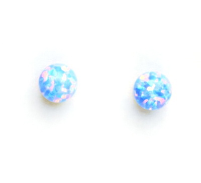 Zlaté náušnice, žluté zlato, světle modrý opál,náušnice se synt. opálem 6 mm, NŠ 1183