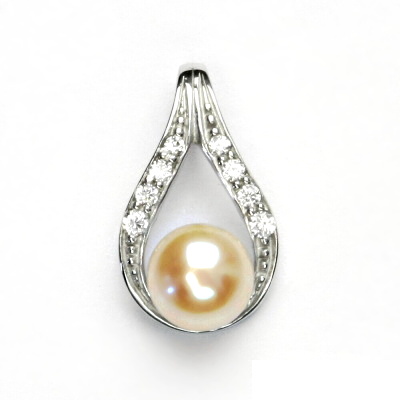 Zlatý přívěšek, bílé zlato, přírodní lososová perla, 8 mm, přívěšek, P 1411 